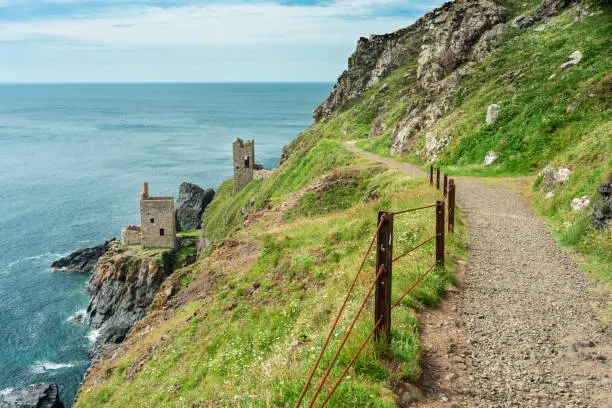Photo of Pathway to Botallack Crown tin mines,perched delicately on the cliffs in West Penwith.Cornwall,United Kingdom.
