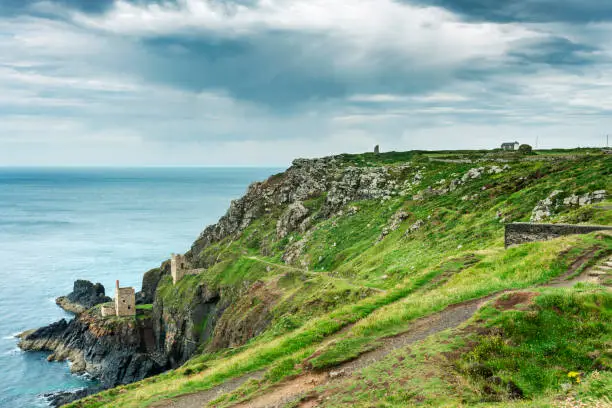 Photo of Botallack tin mines,perched delicately on the cliffs in West Penwith.Cornwall,United Kingdom.