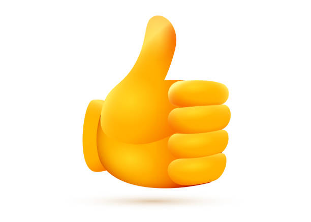 Vector illustration of yellow color thumb up emoticon on white background. 3d style design of approval emoji Vector illustration of yellow color thumb up emoticon on white background. 3d style design of approval emoji for social media message thumb stock illustrations