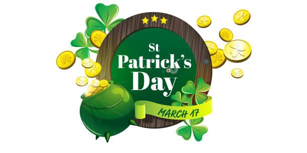 st patricks day st patrick day march 17 illustration gold clover stock illustrations