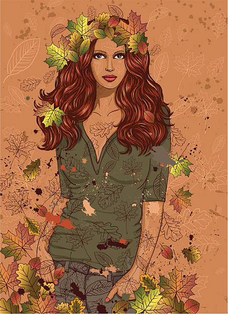 illustrations, cliparts, dessins animés et icônes de fille avec des feuilles d'automne - love abstract adult art