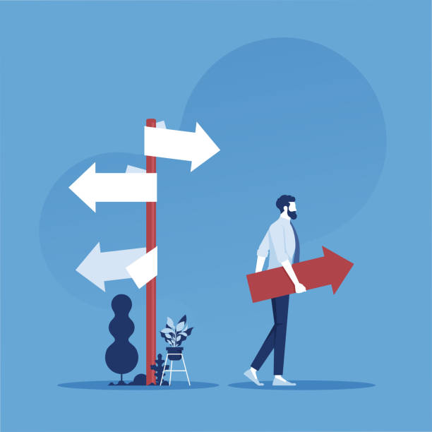 Business decision making, career path or choose the right way to success concept Business decision making, career path or choose the right way to success concept, businessman choose the direction crossroads sign illustrations stock illustrations