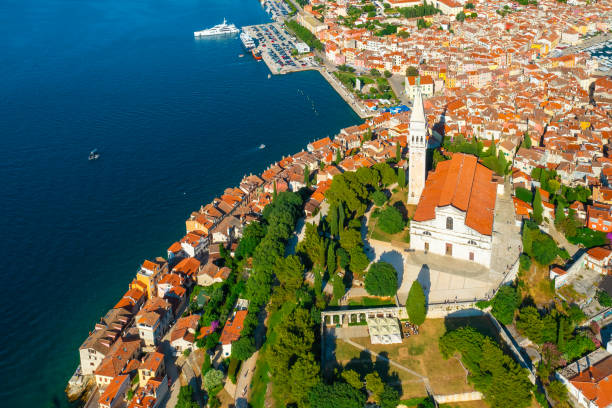 istock St. Euphemia church with high tower on Rovinj town hill 1372796621