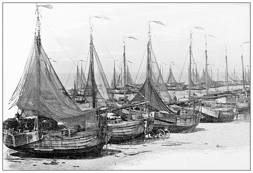Antique travel photographs of the Netherlands: Fisherman boats, Scheveningen
