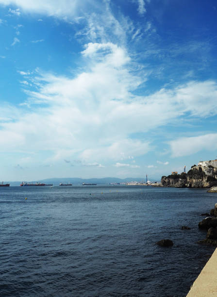 Photo taken on August 15, 2021 in the Strait of Gibraltar. Parade of commercial boats waiting to enter Europe.