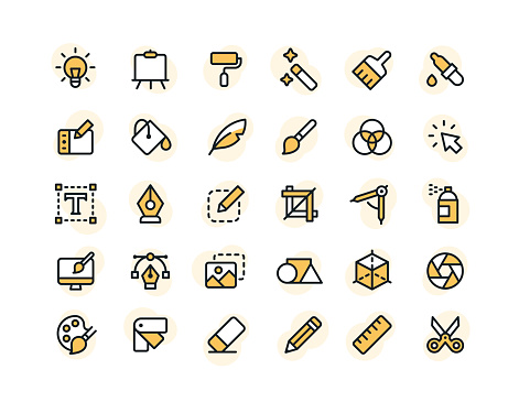 Set of line graphic designer vector icons.