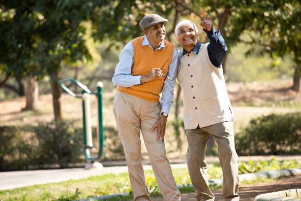 istock Two senior men admiring view at park 1372809219