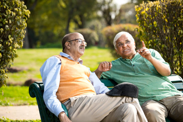 istock Two senior men admiring view at park 1372810381