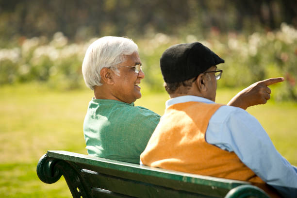 istock Two senior men admiring view at park 1372810435