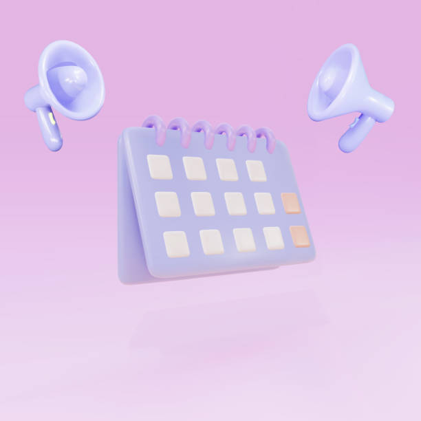 istock Minimal 3d calendar icon on pink background with megaphones. Vector illustration. 1372820411