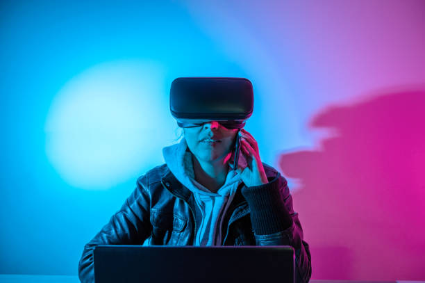 istock Woman with virtual glasses talking with cell phone 1372823172