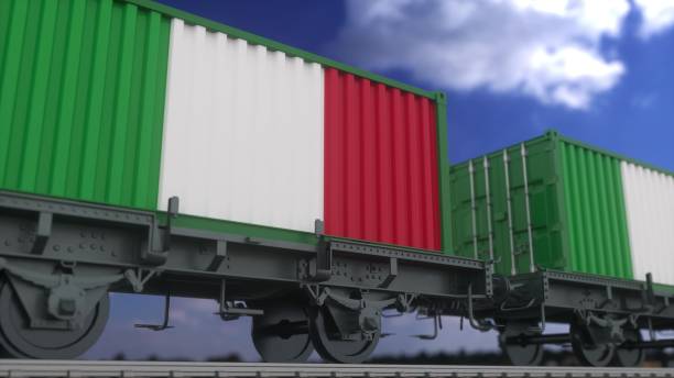 istock Containers with the flag of Italy. Railway transportation. 3d rendering 1372824931