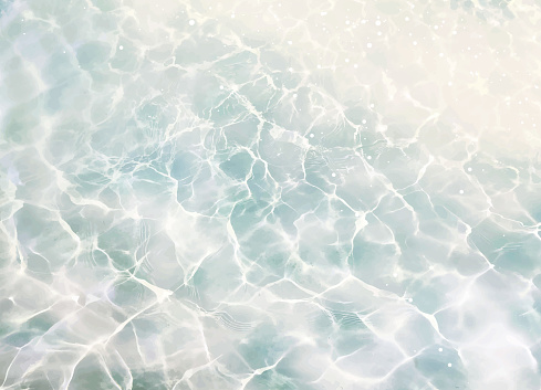 Caustic light deep wave vector design texture. Sea or ocean water background. Summer beach aestetic. Natural transparent underwater surface. Clean sparkling waterscape. Swimming pool aqua reflections.