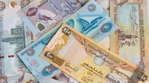 Emirati dirham banknotes of different denominations