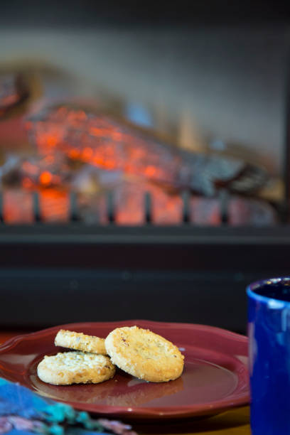 Fresh baked cookies for the Holidays.  Fireplace in background.