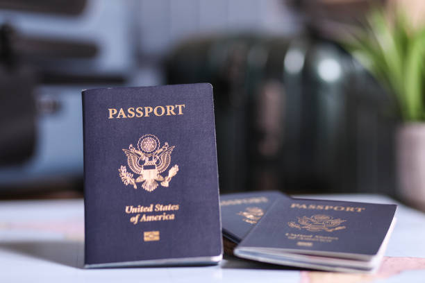 istock Travel: USA Passports, luggage. 1372829746