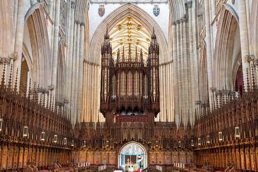 York.Yorkshire.United Kingdom.February 14th 2022.View of the quire inside York Minster cathedral in Yorkshire