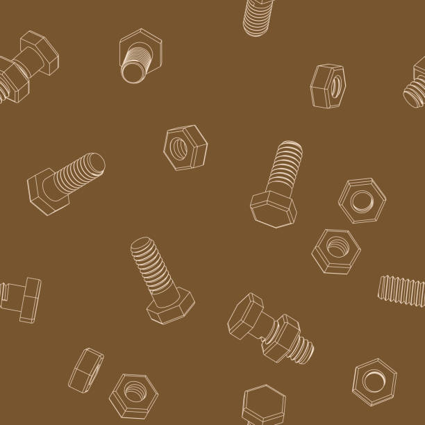 Bolts and nuts. Isometric 3D vector seamless pattern. vector art illustration