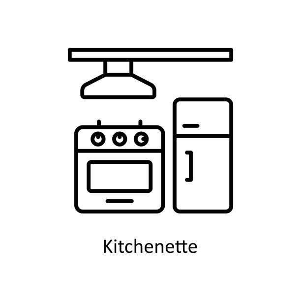 ilustrações de stock, clip art, desenhos animados e ícones de kitchenette vector outline icon for web isolated on white background eps 10 file - studio equipment illustrations
