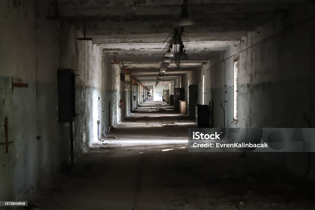 Corridor in Duga Radar Base, Chernobyl Exclusion Zone, Ukraine Corridor in Duga Radar Base, Chernobyl Exclusion Zone, Chernobyl, Ukraine Chornobyl Stock Photo