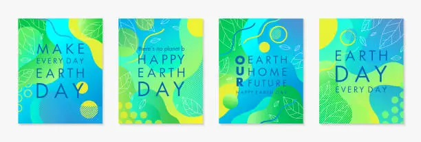 Vector illustration of Set of Earth Day posters with green gradient backgrounds