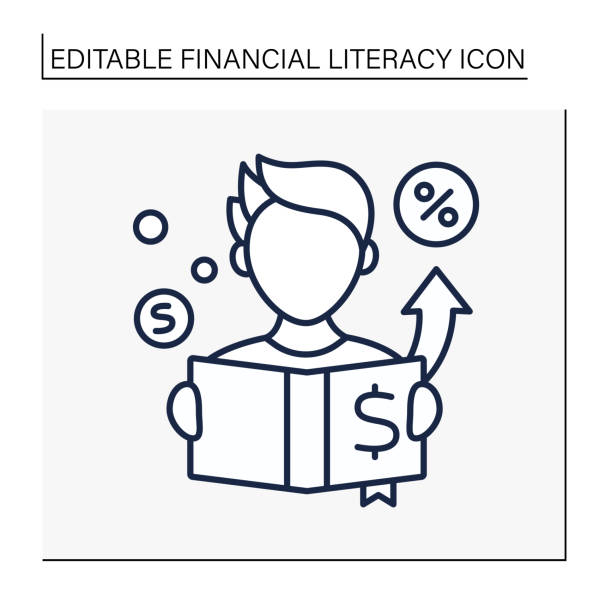 Accounting book line icon Accounting book line icon. Man reading about last costs. Banking. Budget plan. Financial literacy concept. Isolated vector illustration. Editable stroke financial literacy logo stock illustrations