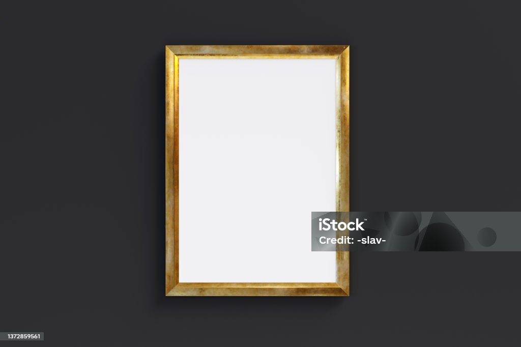 Golden Rectangle Frame Isolated On Black Background 3d Render Stock