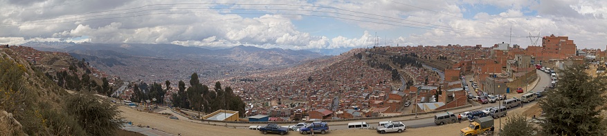 Panorama of busy South America city of La Paz  from El Alto in Bolivia.