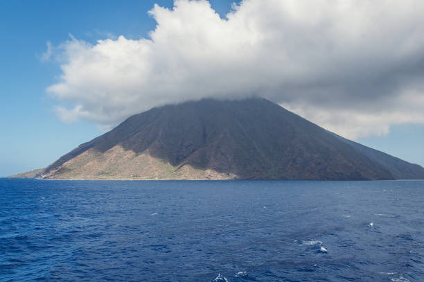istock Stromboli island with cloud on the top. 1372869383