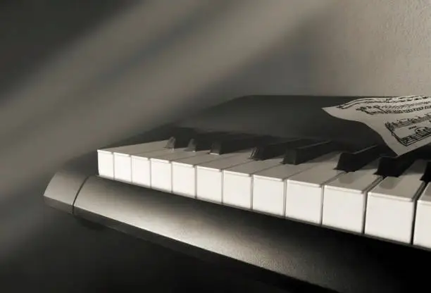 Close-up of Piano with Shadows in the Background