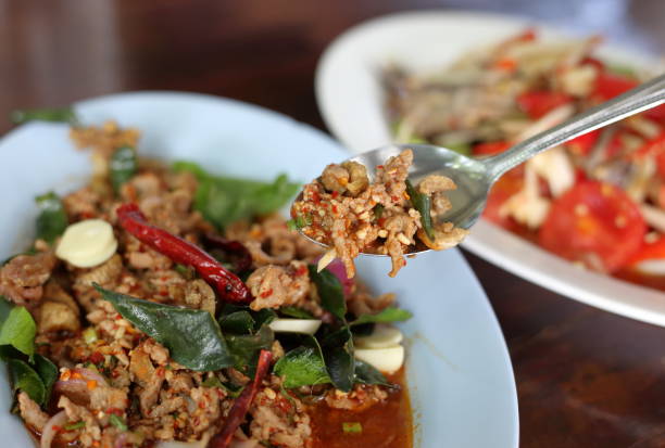 larb ped, вкусная еда isan в таиланде - ped стоковые фото и изображения