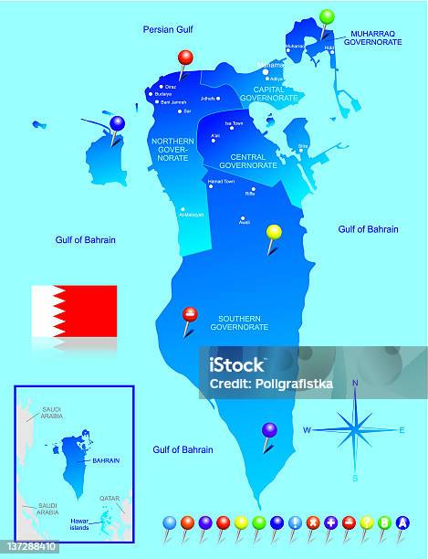 Mapa Do Barém - Arte vetorial de stock e mais imagens de Bahrein - Bahrein, Mapa, Arábia