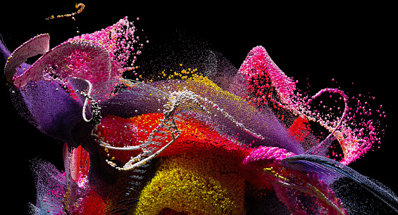 3d render of abstract art color splash based on small balls particles