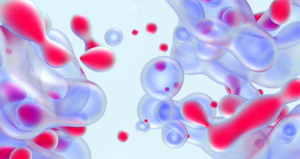 istock 3d render of abstract art 3d background with surreal liquid bubbles with red cell inside in curve round spherical organic smooth lines forms in translucent blue plastic material 1372887623