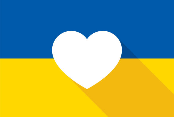 Ukraine Heart Flag 1 Vector illustration of a white heart against a blue and yellow Ukrainian flag background in flat style. ukrayna stock illustrations