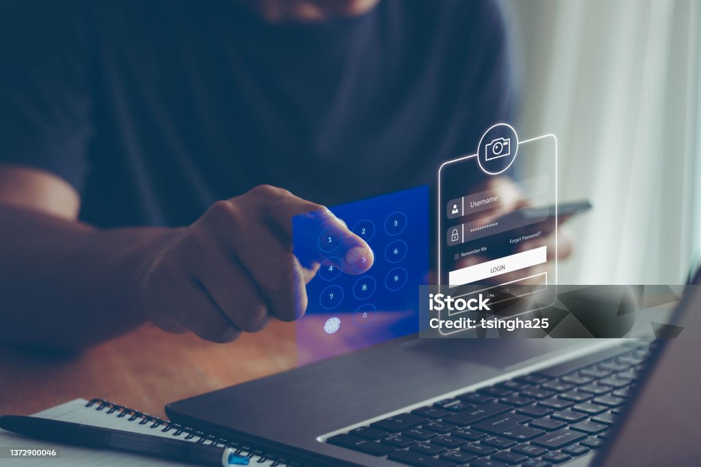 cyber security in two-step verification, Login, User, identification information security and encryption, Account Access app to sign in securely or receive verification codes by email or text message. Digital Authentication Stock Photo