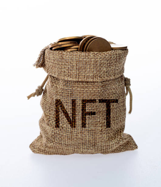 istock Coins in money bag with NFT symbol 1372906387