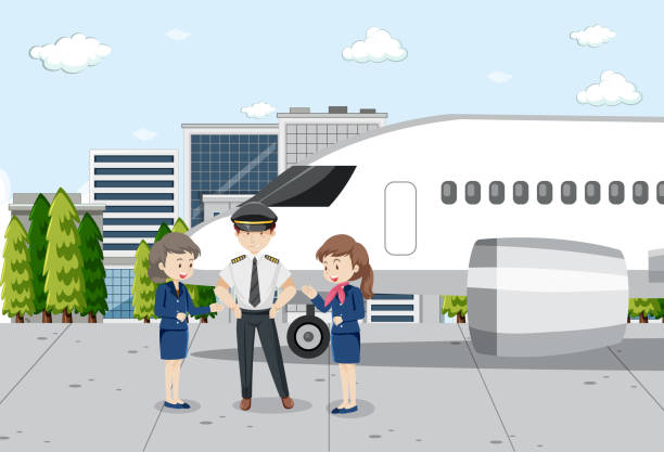 istock Outside view airport with aircrews standing in front of airplane 1372906754