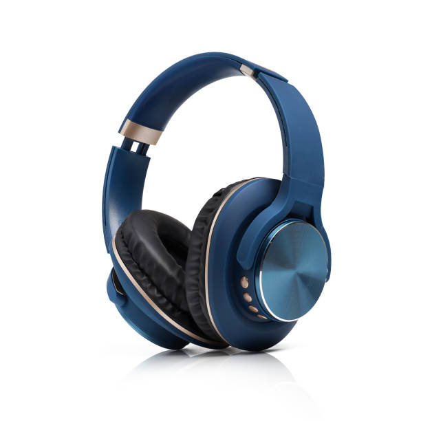 istock Modern blue wireless headphones isolated on white background with clipping path. 1372906883