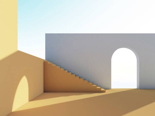 istock Abstract yellow white interior background, stairway and arch 1372906914