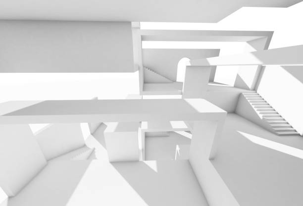 istock Abstract white modern interior background with stairways, 3d 1372906925
