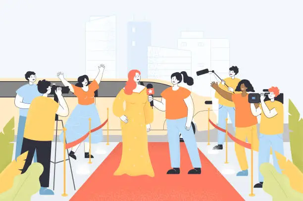 Vector illustration of Female celebrity on red carpet for Oscars or fashion show