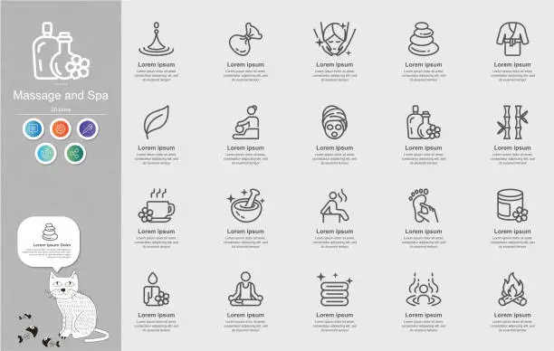 Vector illustration of Massage and Spa Line Icons Content Infographic