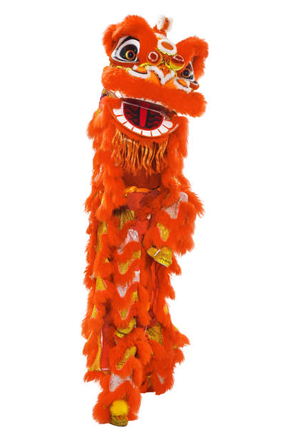 istock Lion dance isolated on white background 1372909853