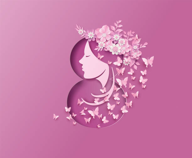 International Women's Day 8 march International Women's Day 8 march   with woman and butter fly , Paper cut style. womens day flowers stock illustrations