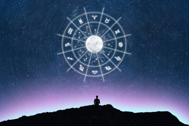 projection de roue astrologique, choisissez un signe du zodiaque - signes du zodiaque photos et images de collection