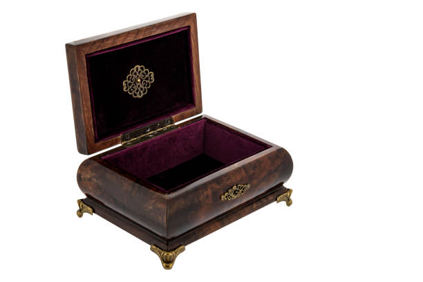 istock Open wooden jewelry box with velvet lining 1372913549