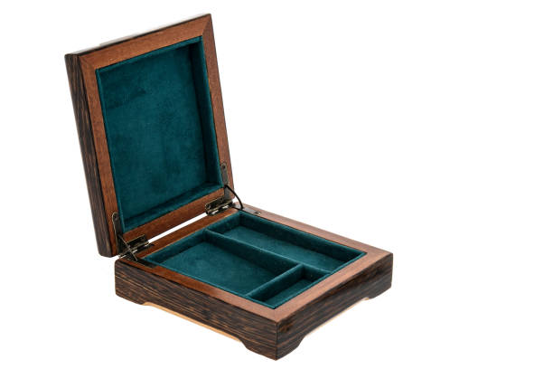 istock Open wooden jewelry box with velvet lining 1372913577