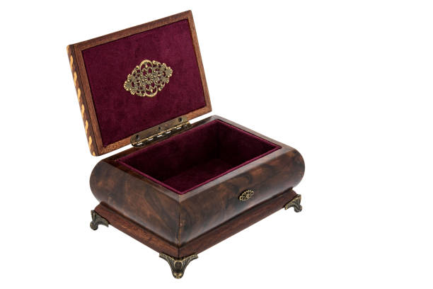 istock Open wooden jewelry box with velvet lining 1372913587