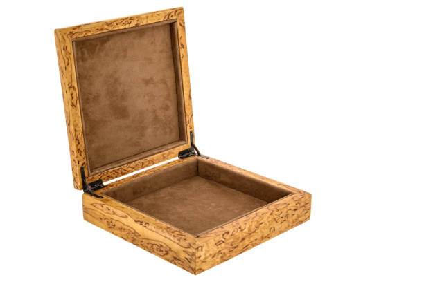 Open wooden jewelry box with velvet lining